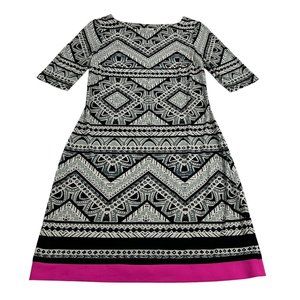 Eliza J A-Line Dress Women's 4 Black White Pink Geometric Short Sleeve Stretch